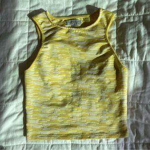 Zara Trafaluc Yellow & White Cropped Tank Top - S